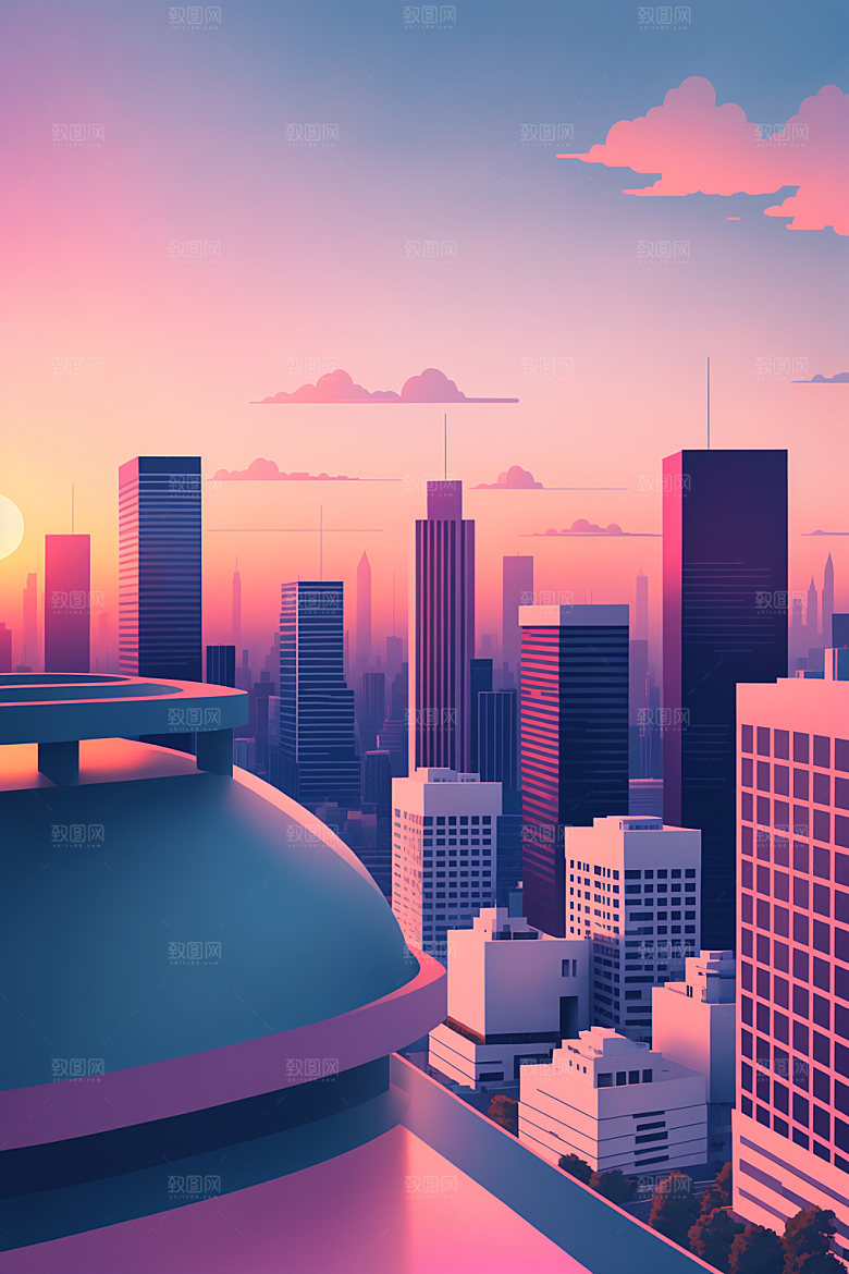 城市简约摩天大楼插画