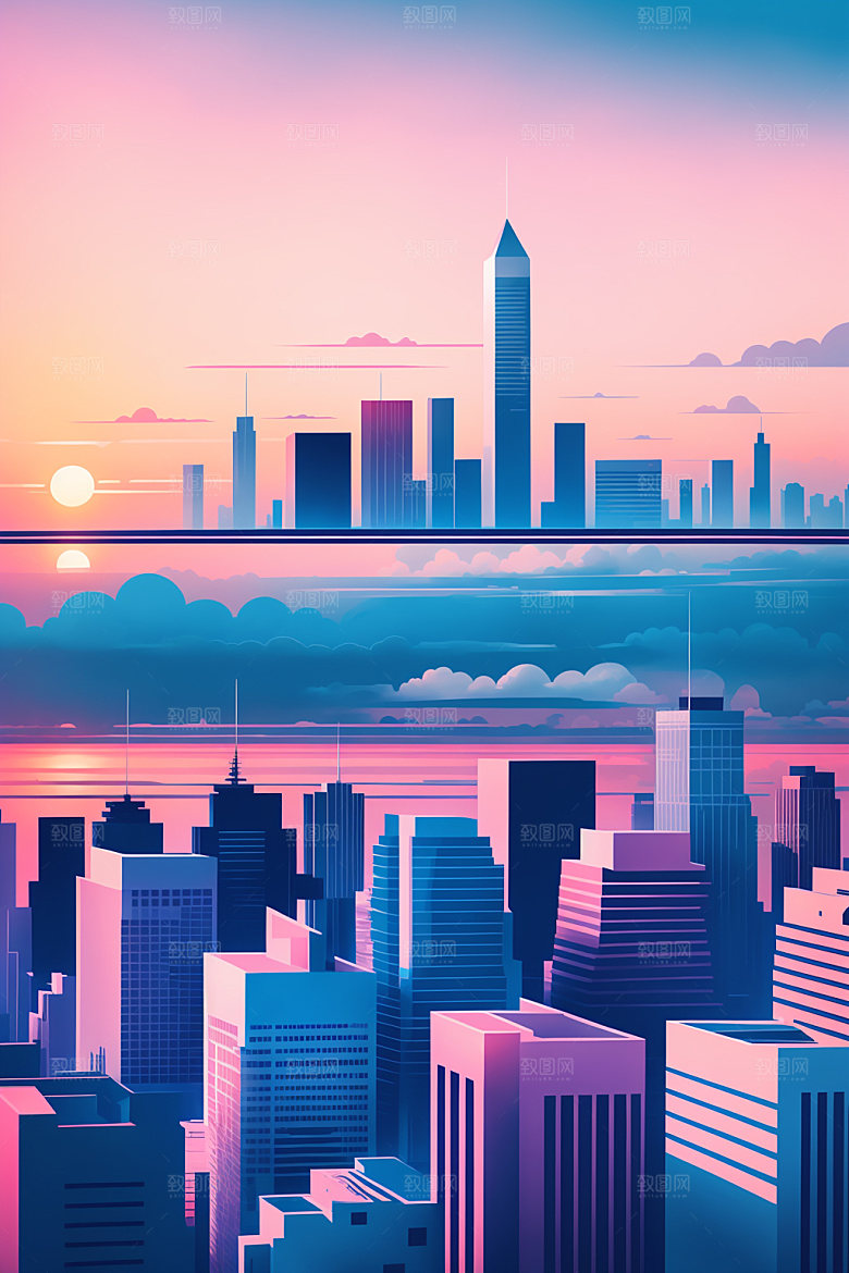 城市都市大厦插画