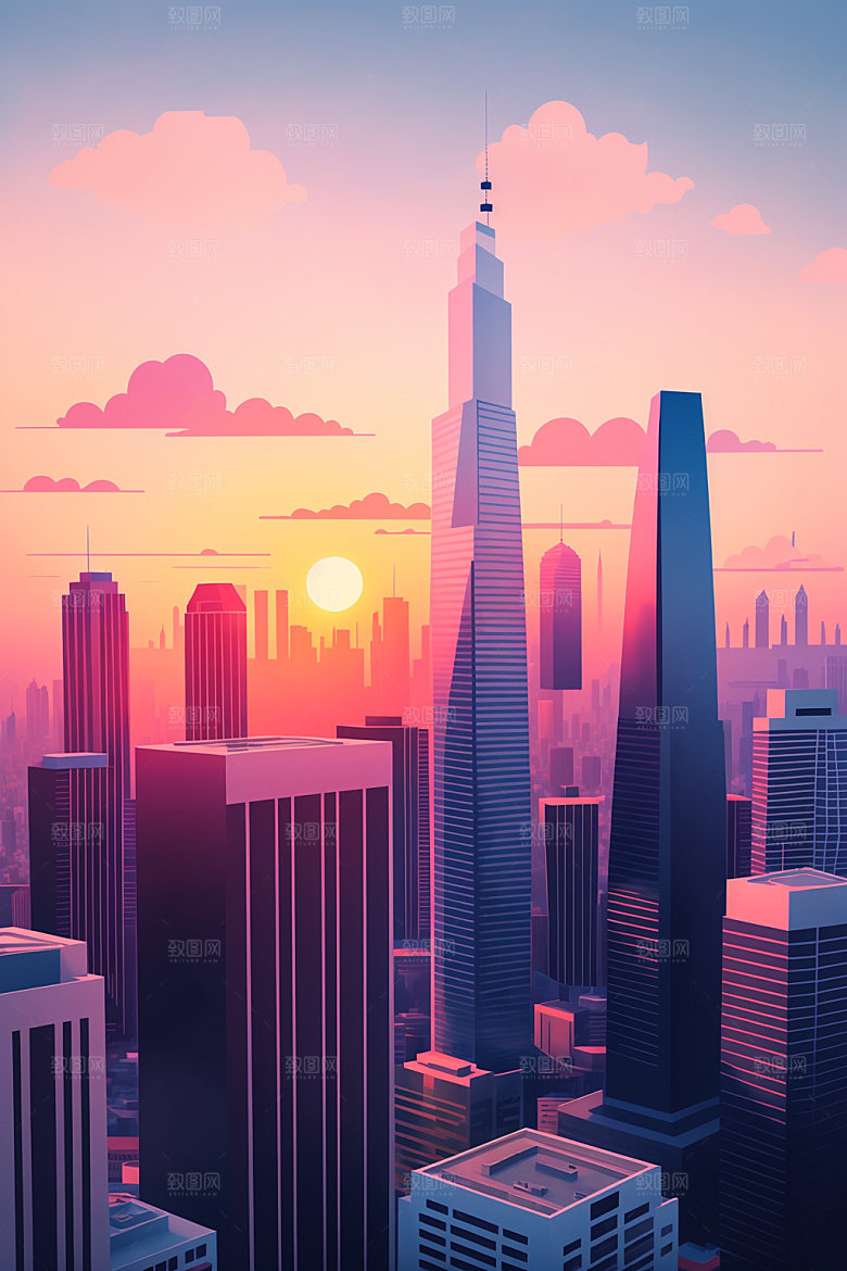 城市楼房地标插画