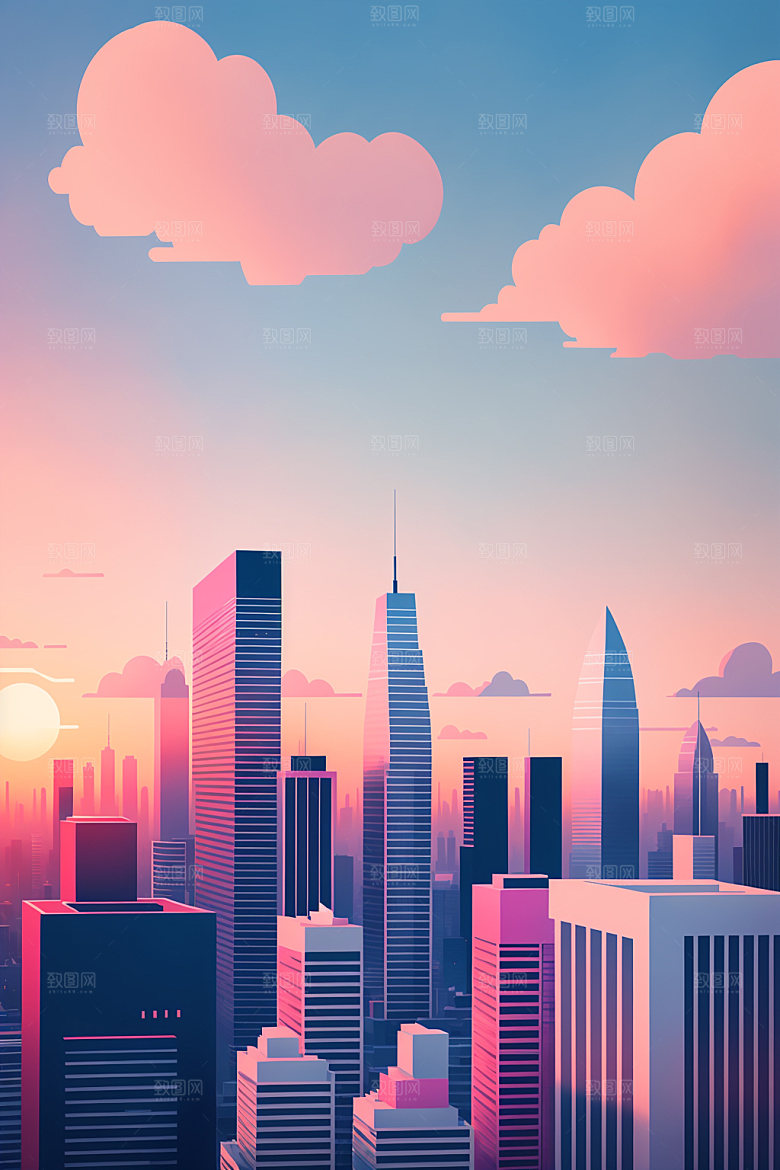 城市简约美式插画