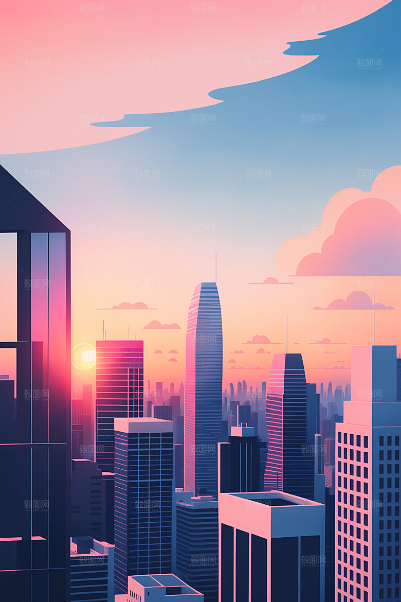 城市美式简约插画