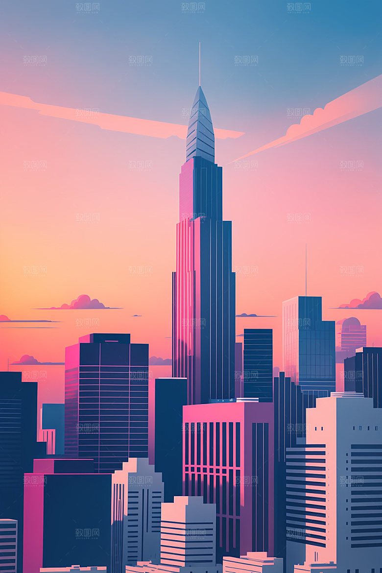 城市楼房摩天大楼插画