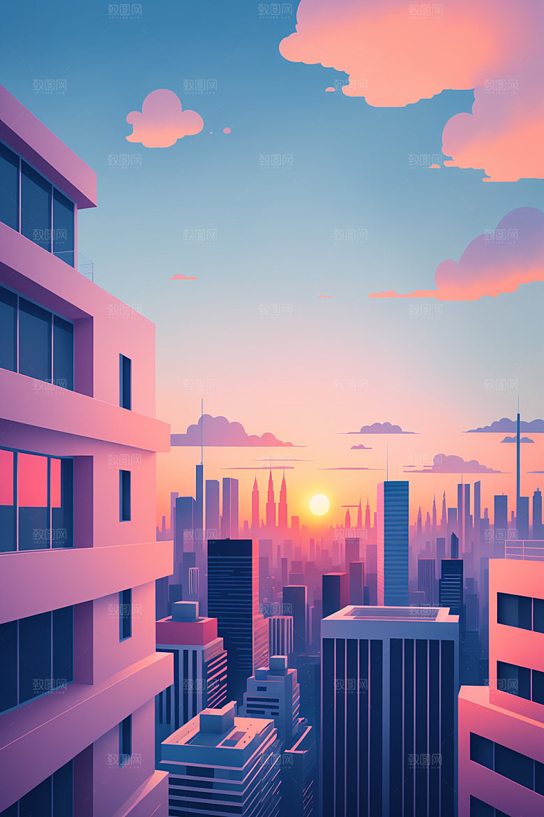 城市地标大厦插画