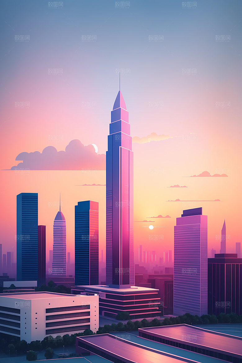 城市地标大厦插画