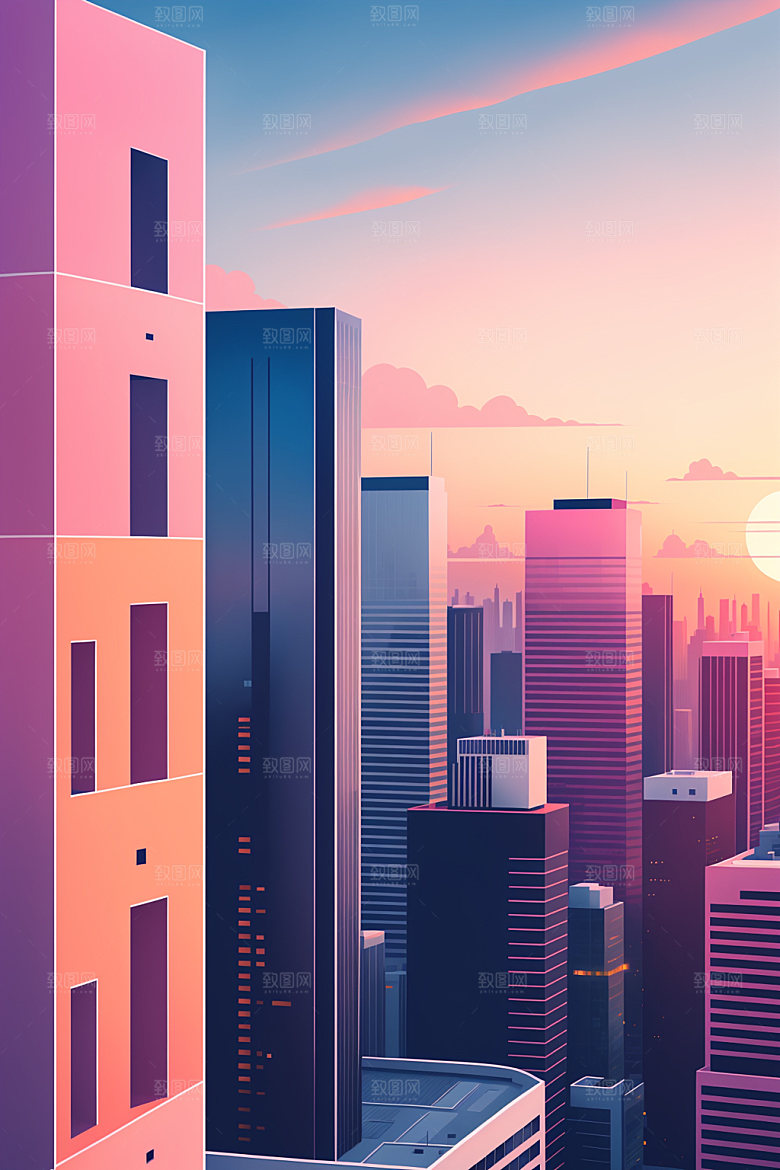 城市摩天大楼楼房插画
