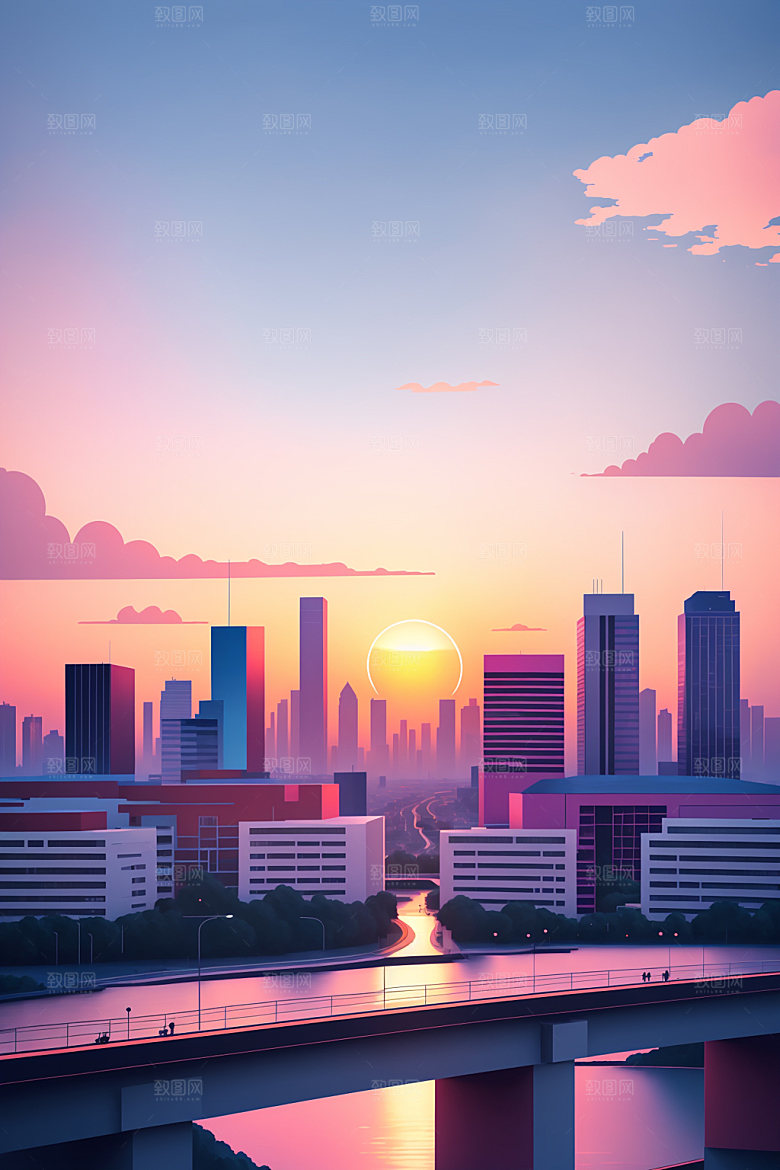 城市艺术美式插画