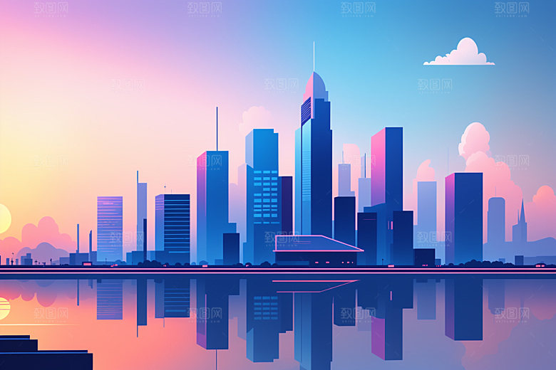 城市简约大厦插画
