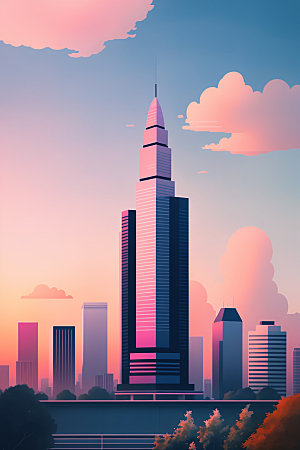 城市地标楼房插画