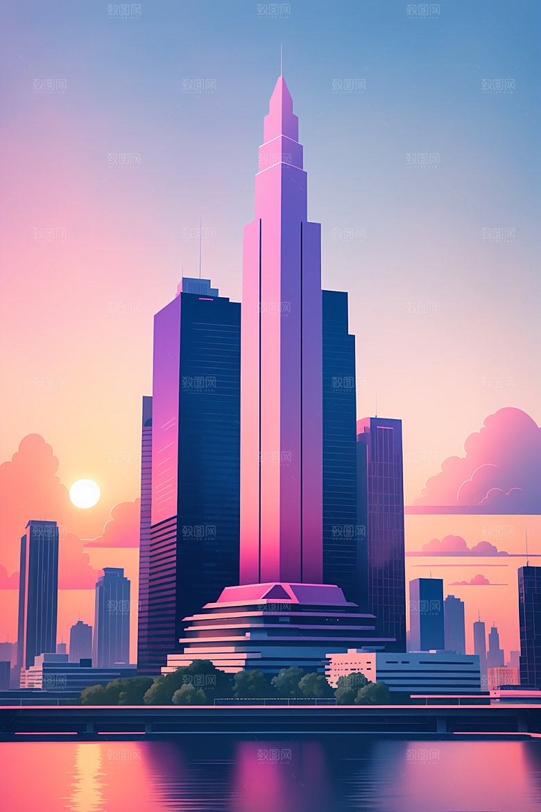 城市扁平风简约插画