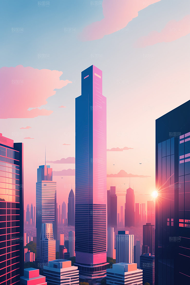 城市简约楼房插画