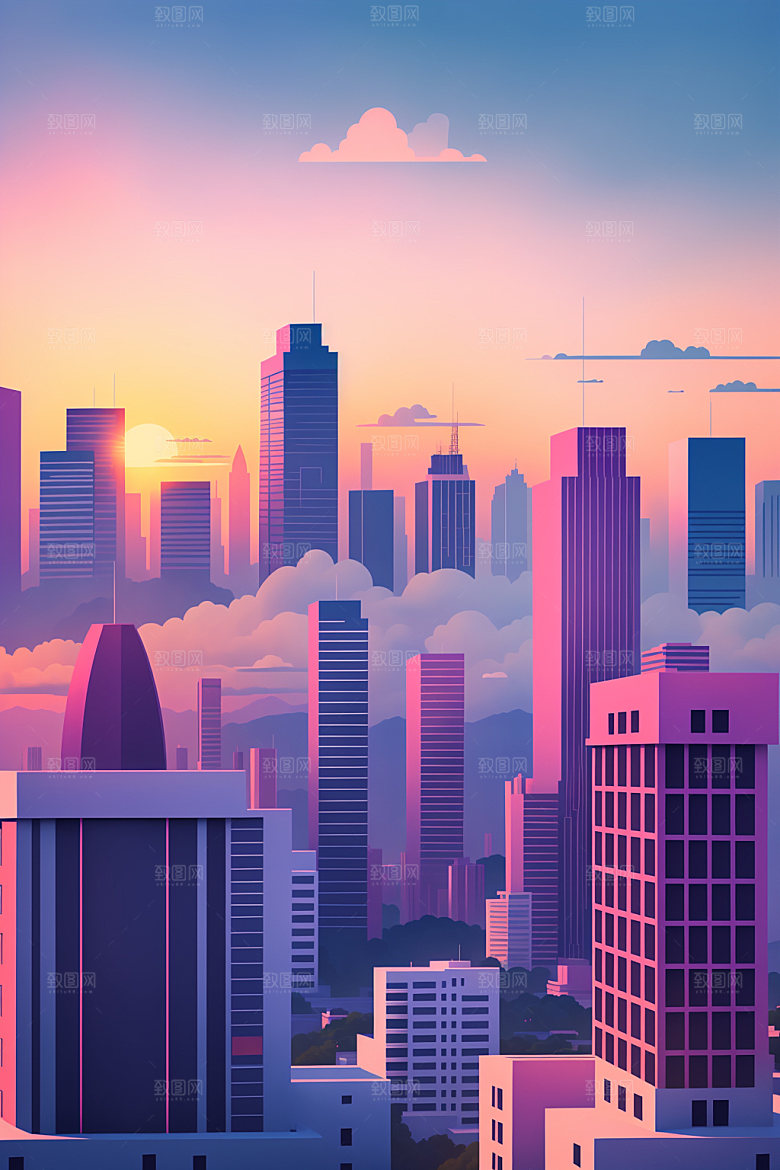 城市楼房都市插画