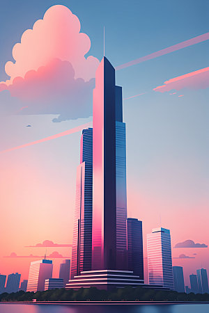 城市大厦楼房插画