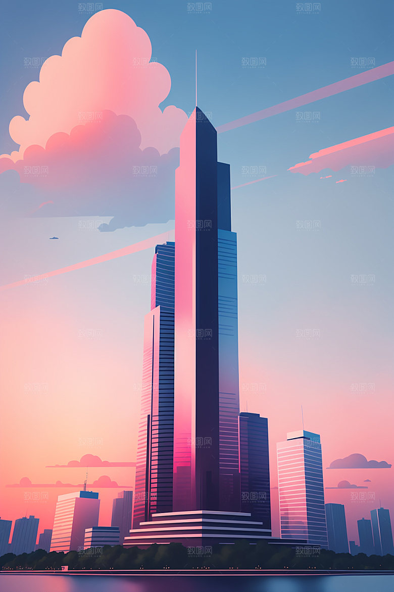 城市大厦楼房插画