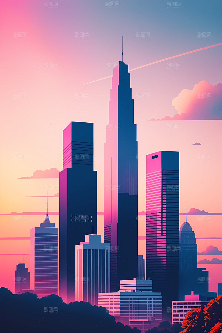 城市楼房都市插画