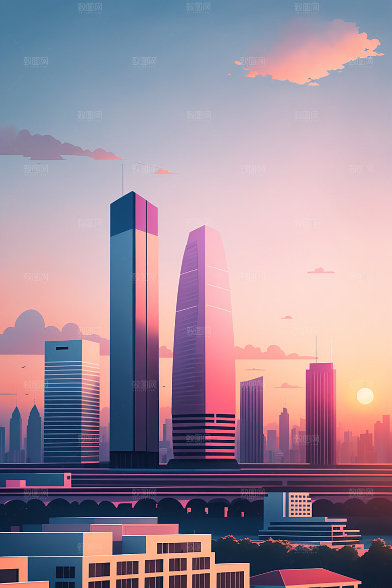 城市简约艺术插画