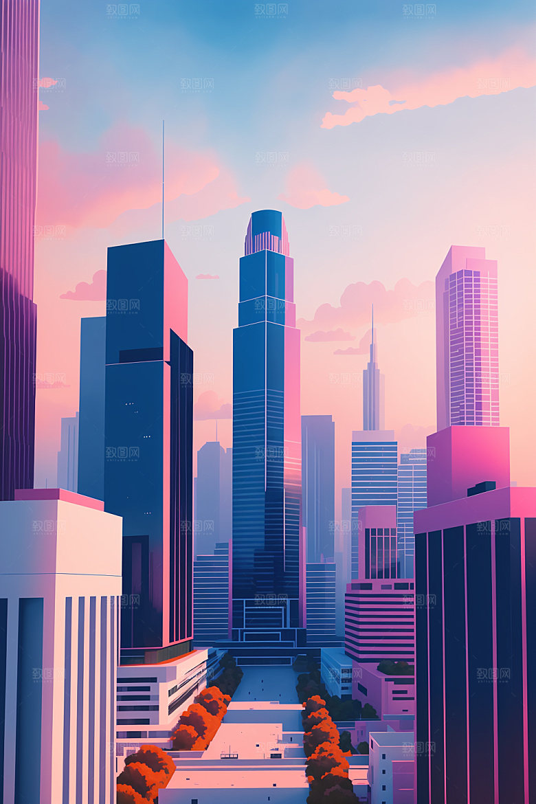 城市楼房摩天大楼插画