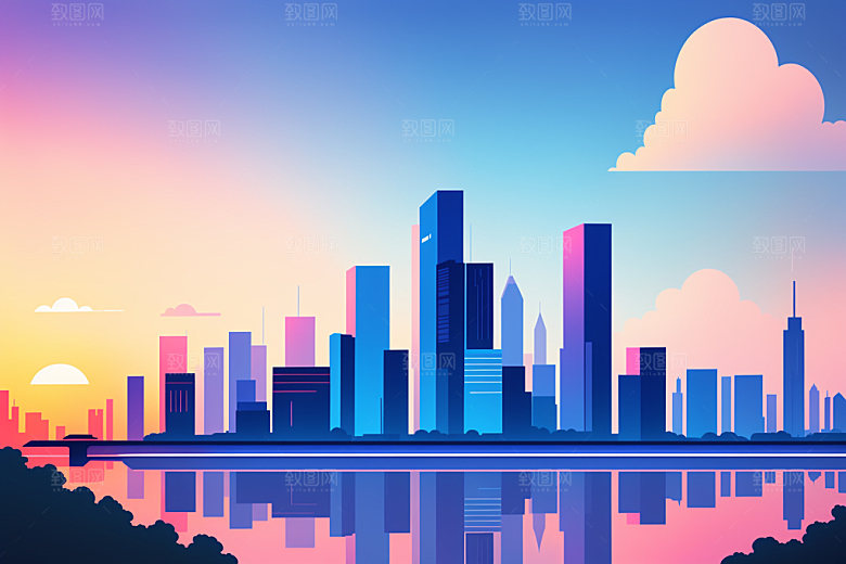 城市简约扁平风插画