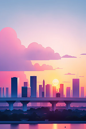 城市扁平风大厦插画