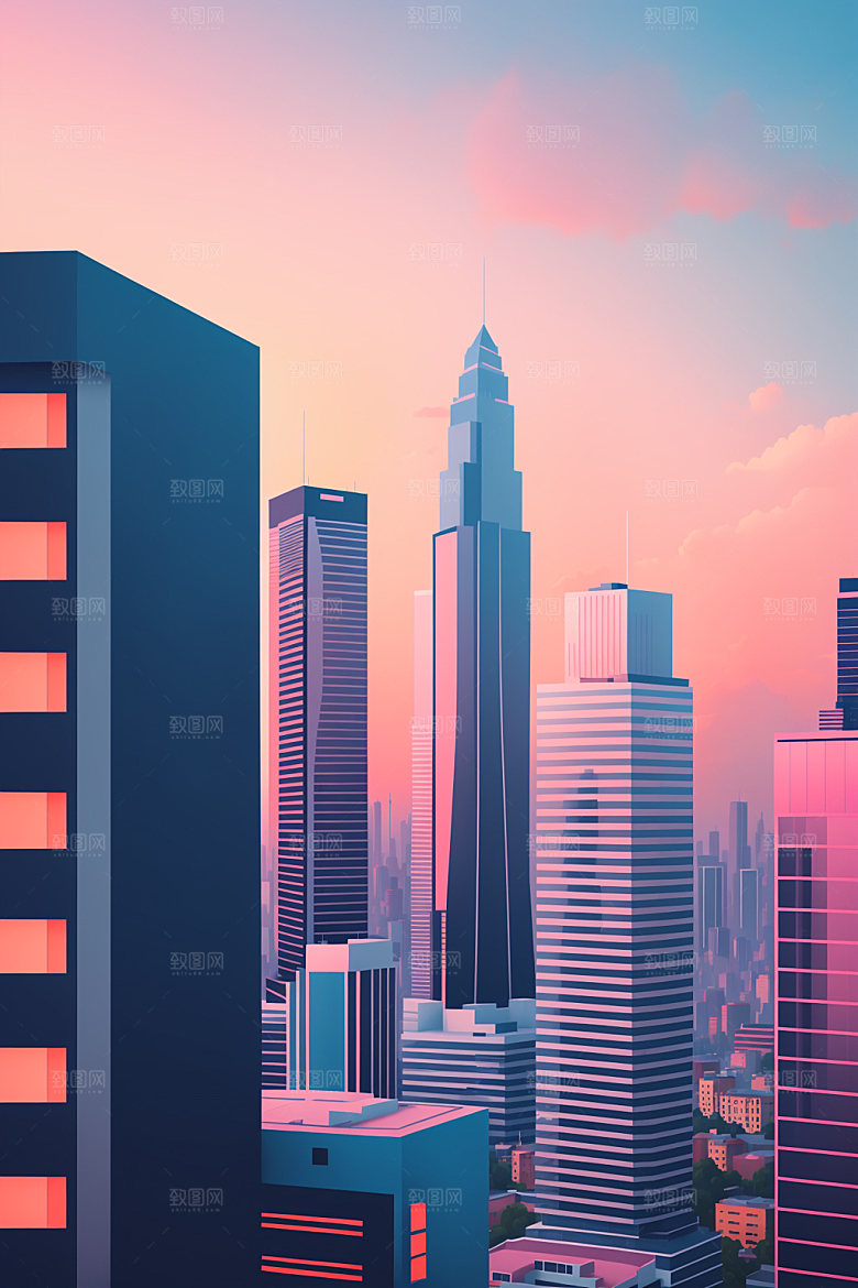 城市地标楼房插画
