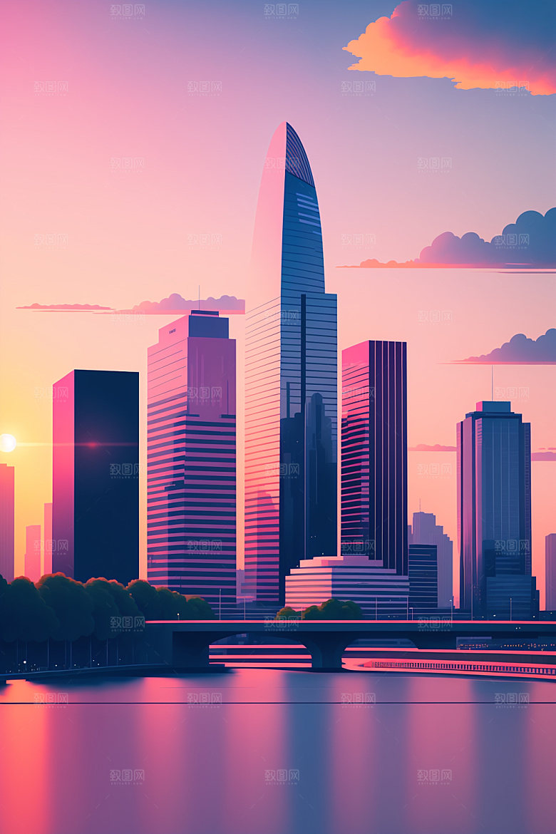 城市美式楼房插画