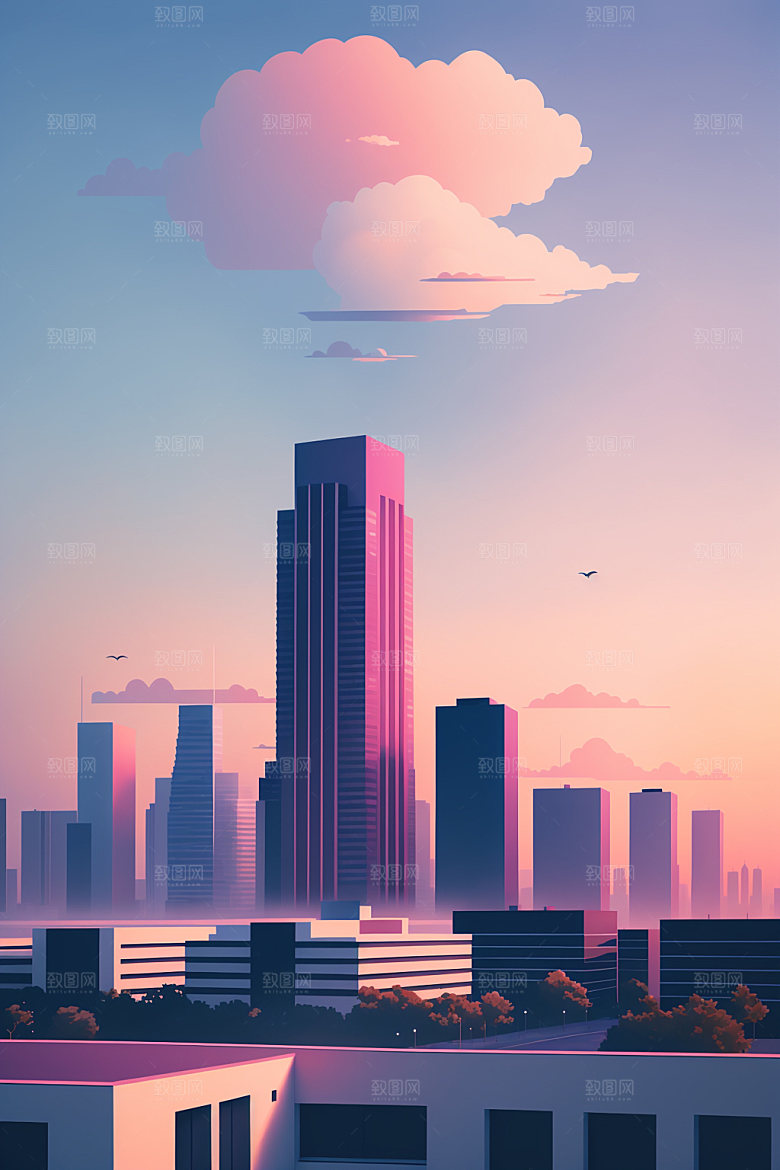 城市美式扁平风插画