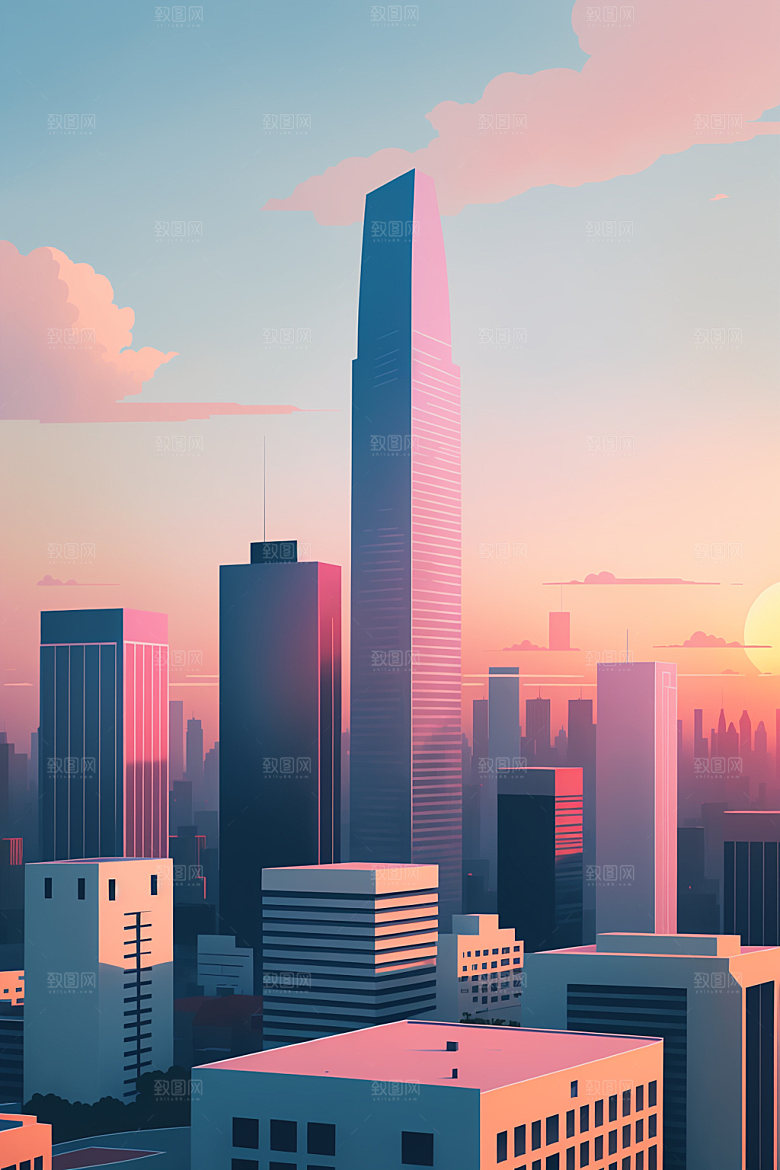 城市大厦简约插画