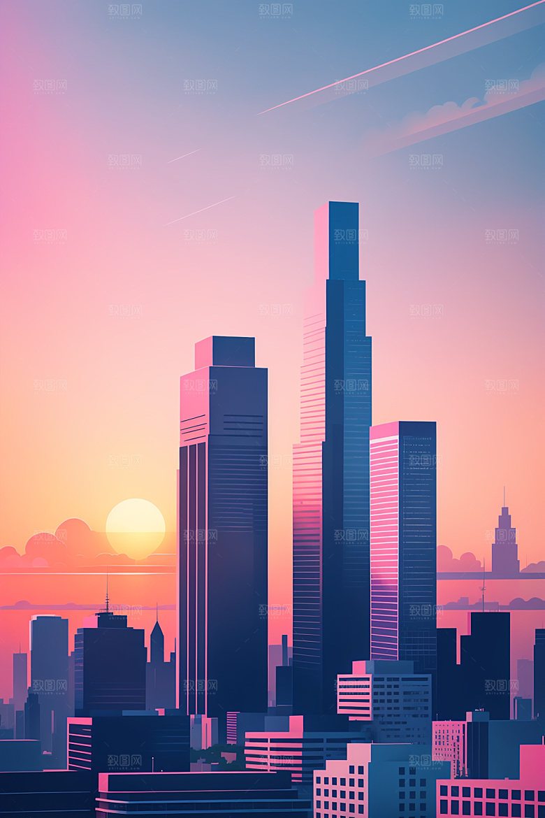 城市都市美式插画