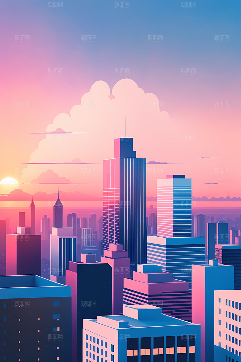 城市简约艺术插画