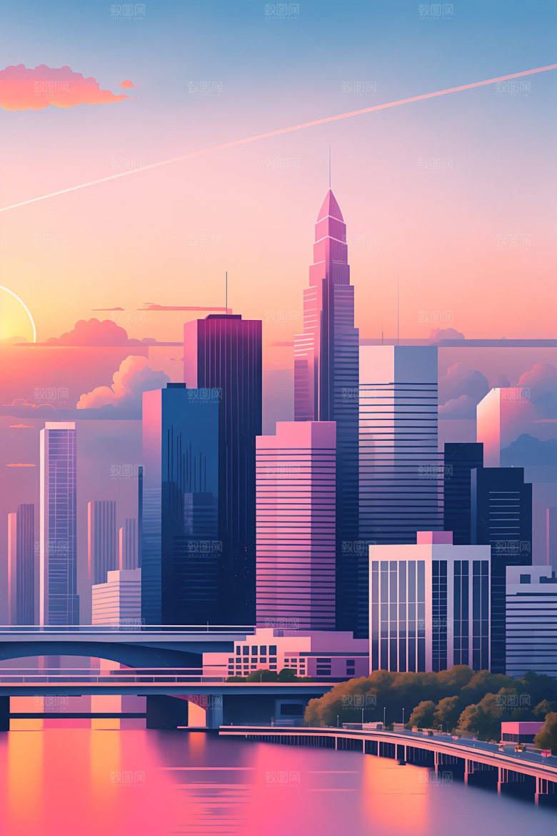城市摩天大楼大厦插画