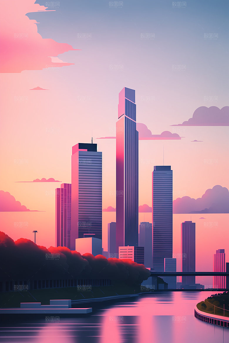 城市简约摩天大楼插画