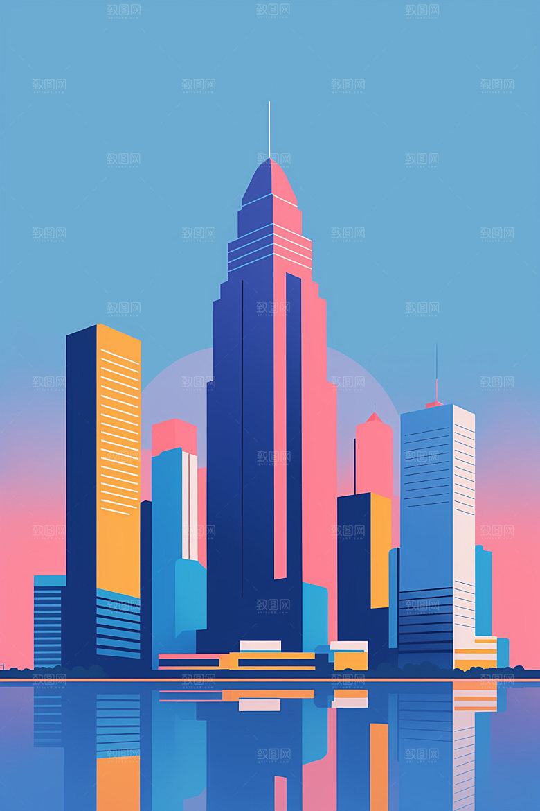 城市简约楼房插画