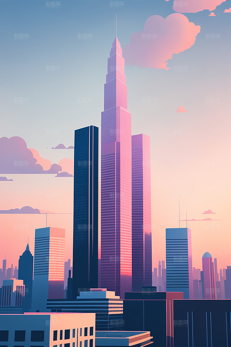 城市简约楼房插画