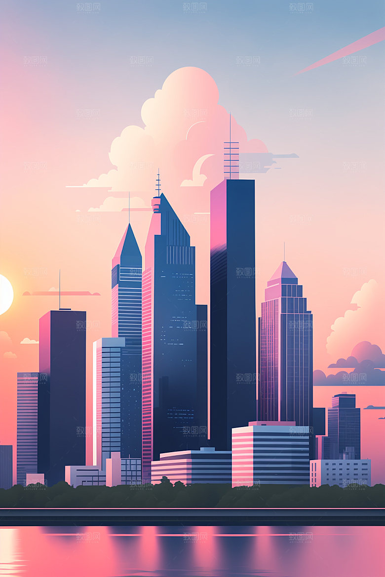 城市摩天大楼楼房插画