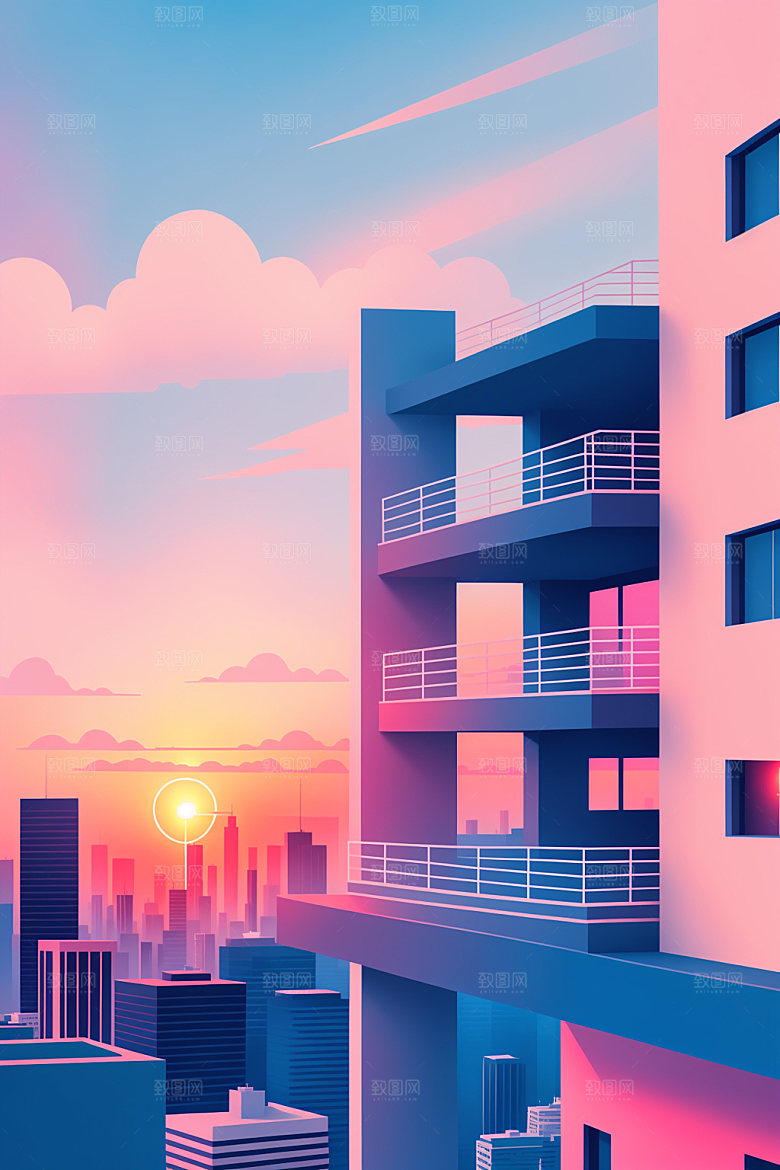 城市大厦扁平风插画