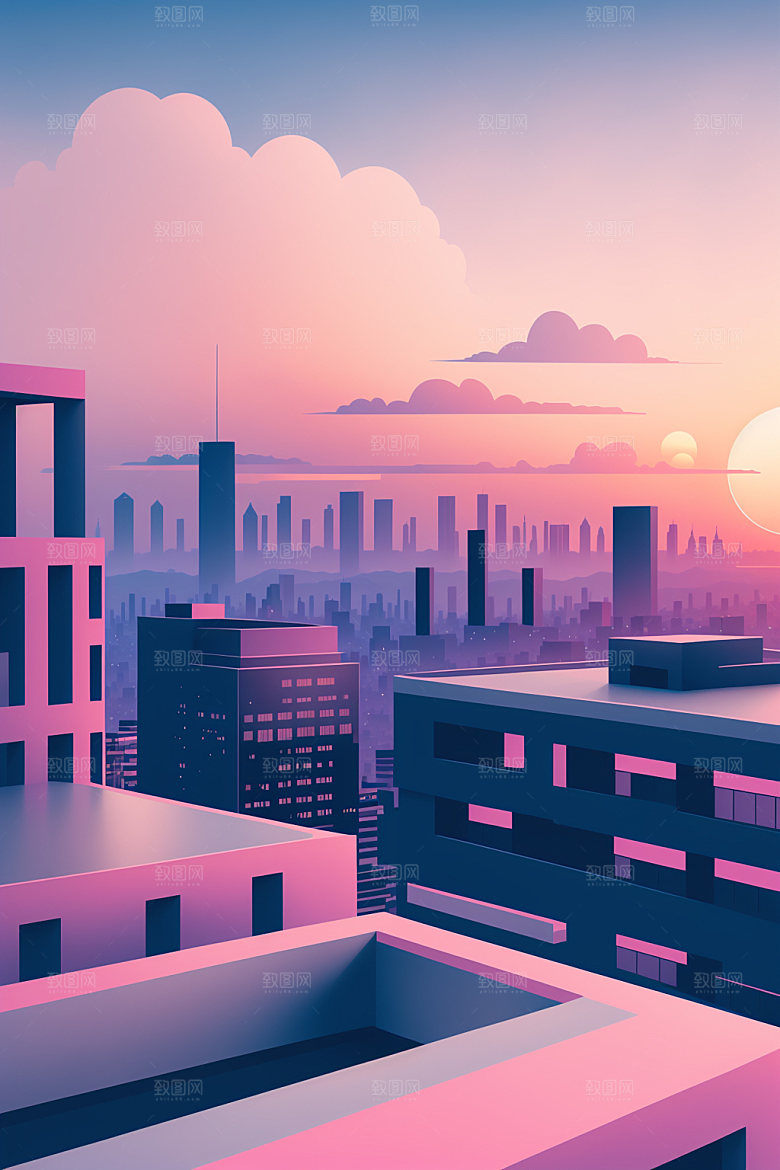 城市地标简约插画