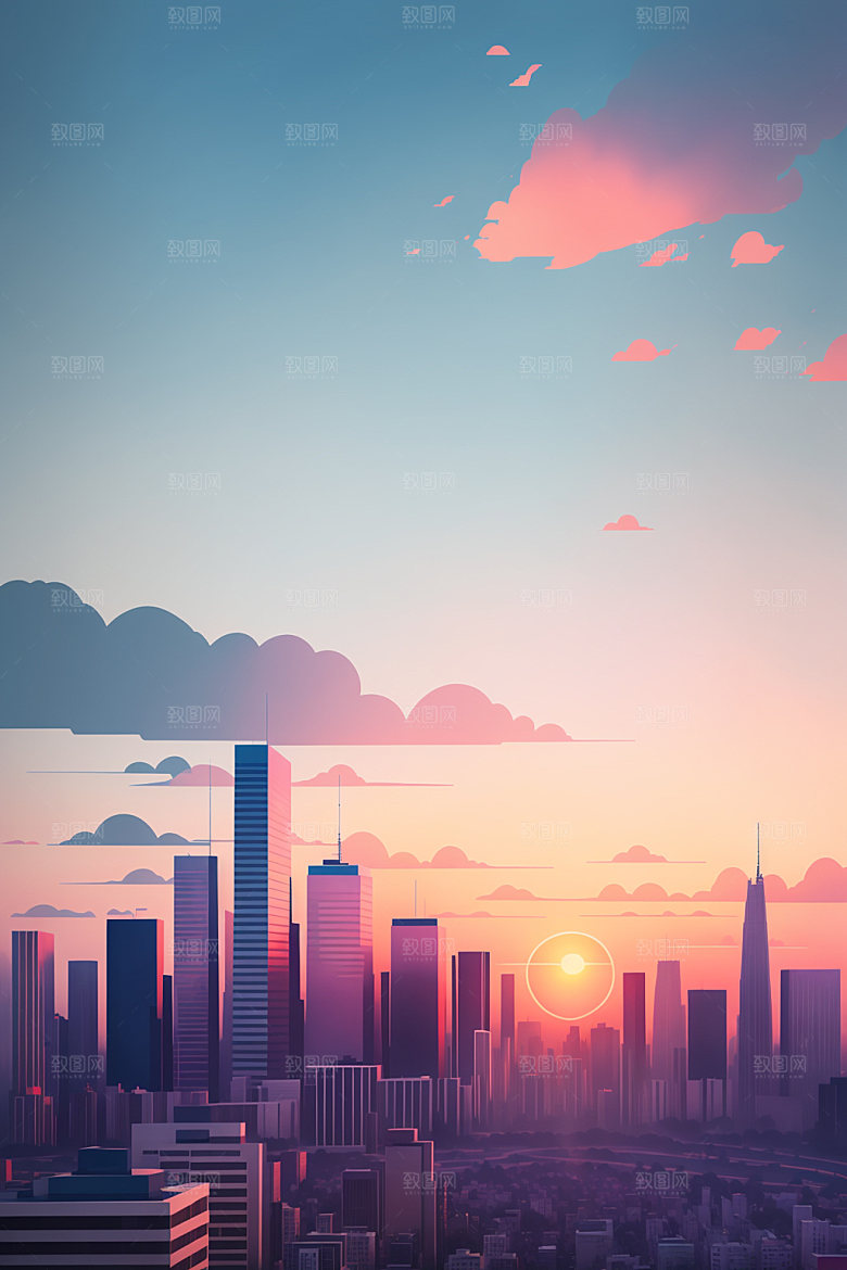 城市简约地标插画