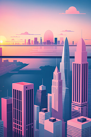 城市大厦艺术插画