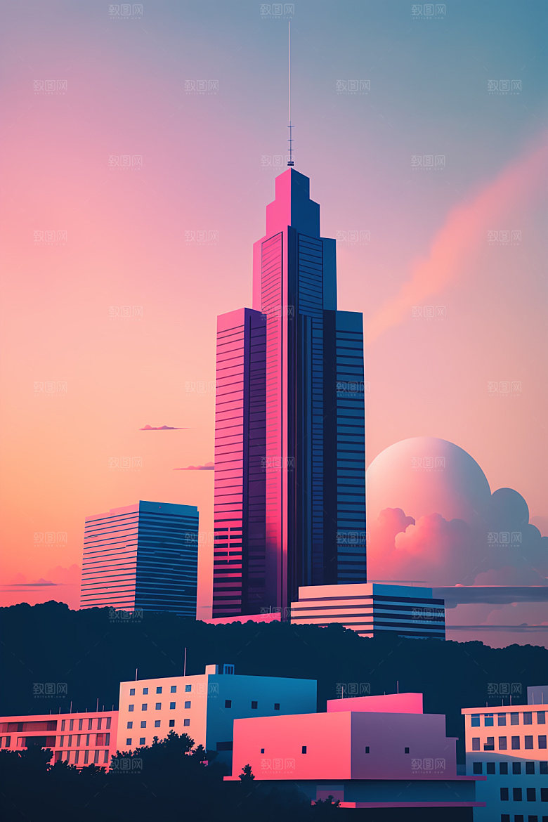 城市摩天大楼简约插画