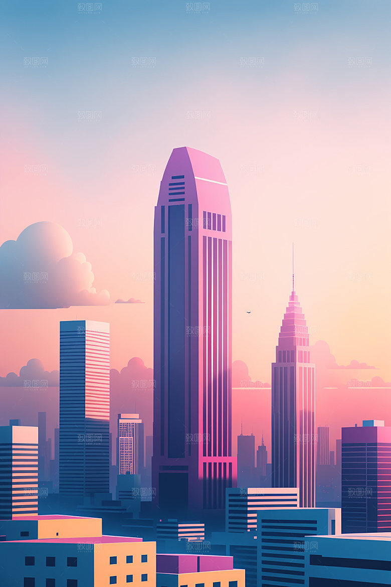 城市都市美式插画