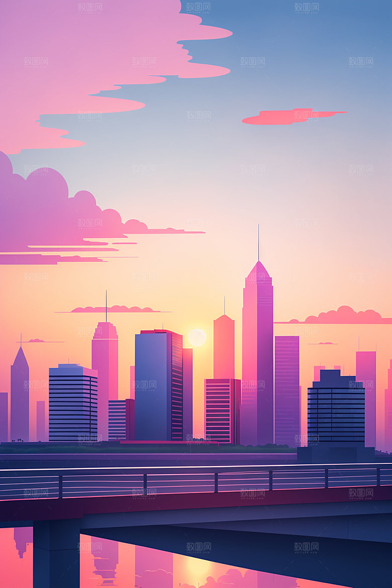 城市地标楼房插画