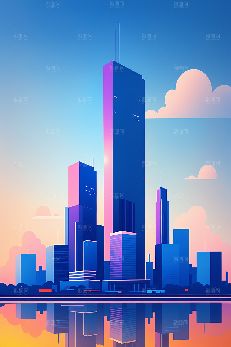 城市地标楼房插画