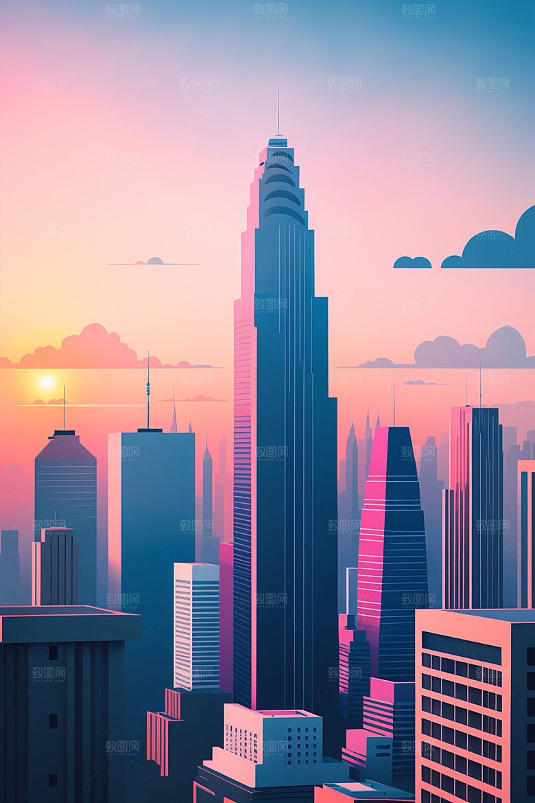 城市楼房大厦插画