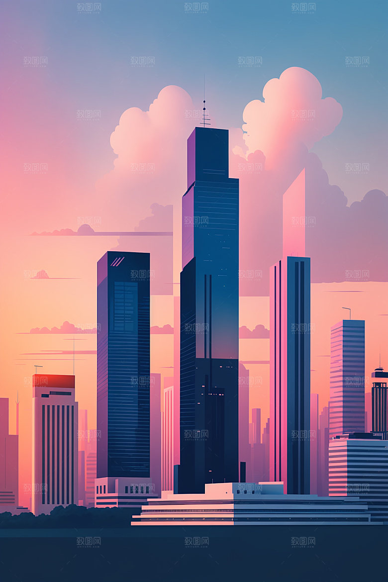 城市摩天大楼楼房插画