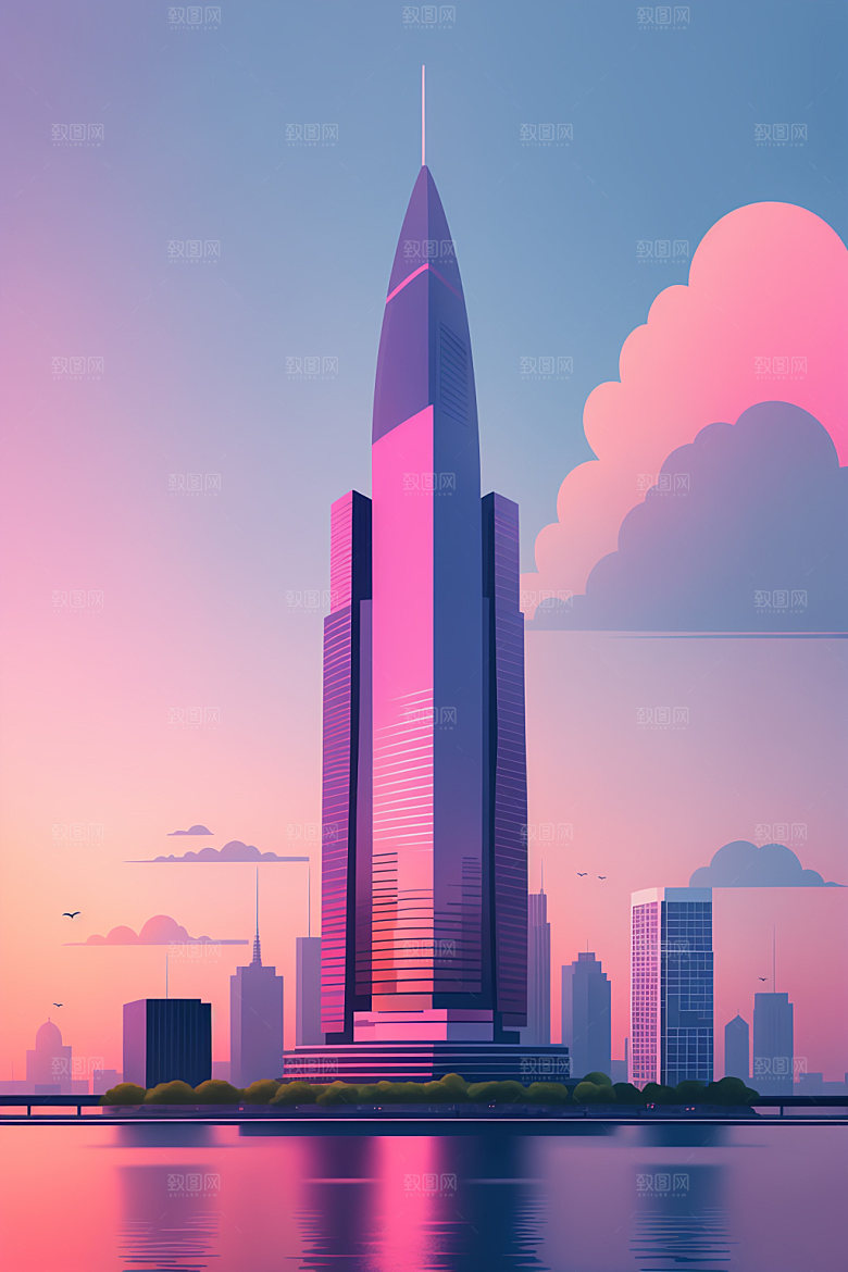 城市都市地标插画
