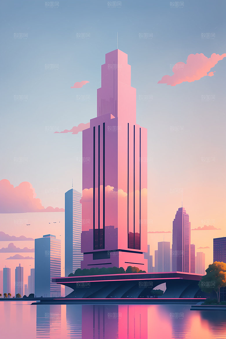 城市楼房艺术插画