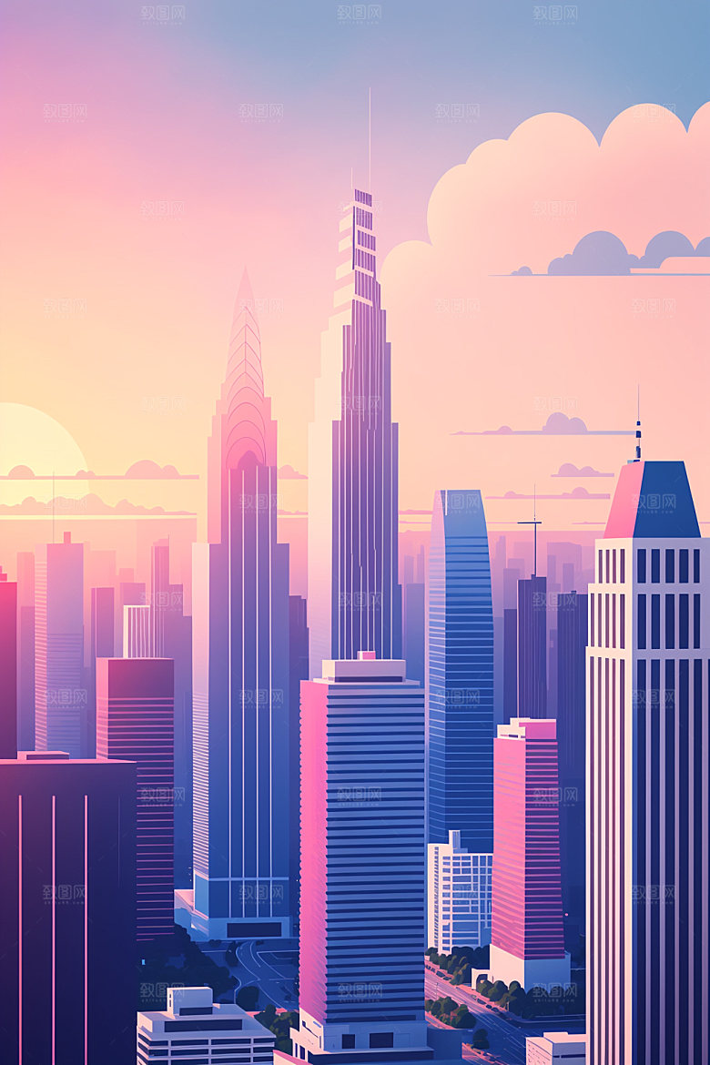 城市都市大厦插画