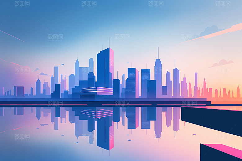 城市都市摩天大楼插画