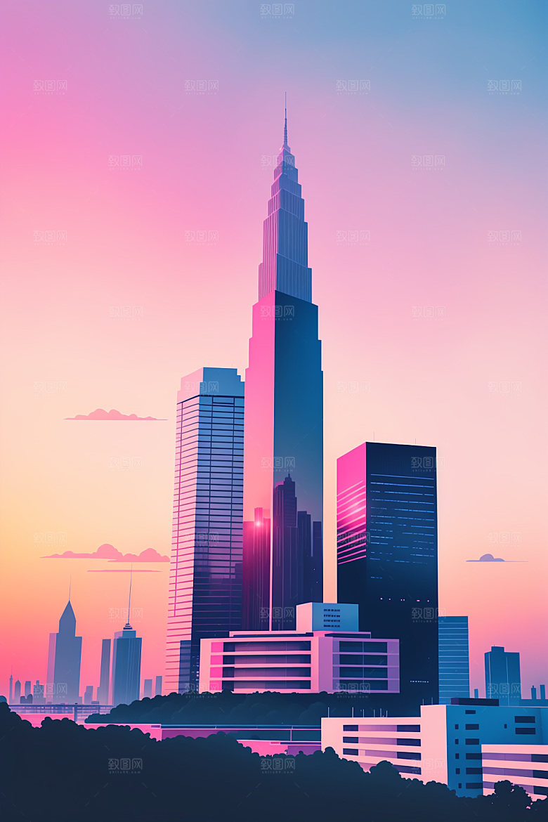 城市简约楼房插画