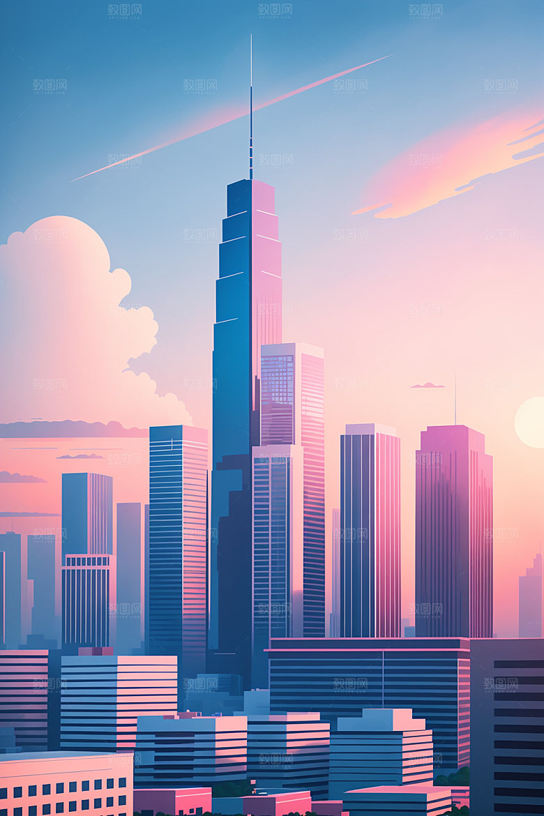 城市摩天大楼大厦插画