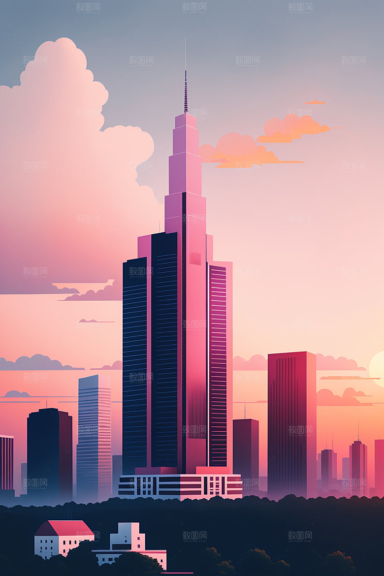 城市地标艺术插画